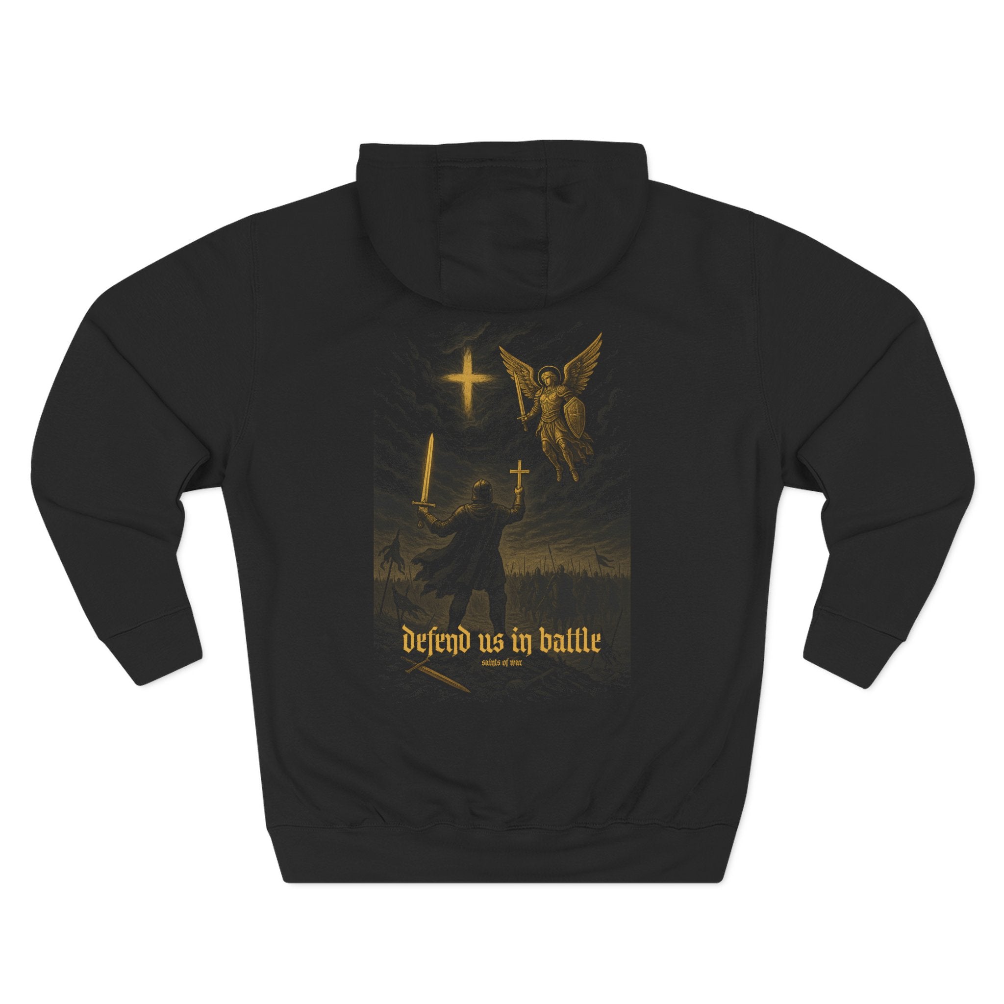 Defend Us in Battle Three-Panel Fleece Hoodie, Gothic Hoodie, Unisex Sweatshirt, Casual Wear, Streetwear, Gift for Him/Her
